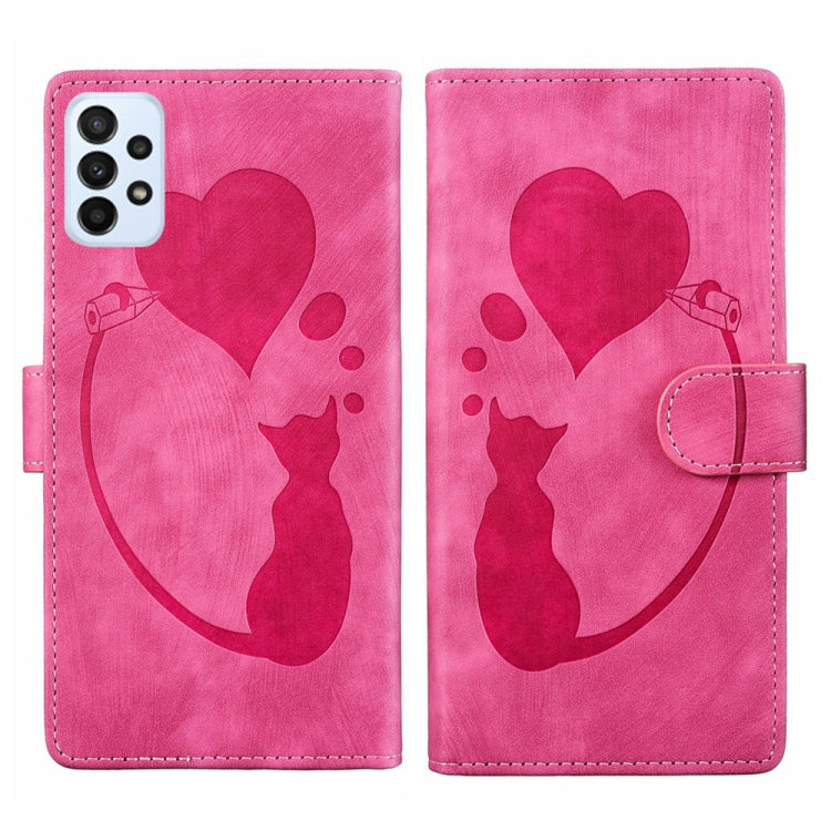 Custodia per telefono in pelle con penna a cuore e gatto in rilievo, For Samsung Galaxy A14 5G, For Samsung Galaxy A13 4G / 5G / A04, For Samsung Galaxy A53 5G, For Samsung Galaxy A33 5G