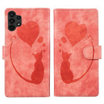 Custodia per telefono in pelle con penna a cuore e gatto in rilievo, For Samsung Galaxy A14 5G, For Samsung Galaxy A13 4G / 5G / A04, For Samsung Galaxy A53 5G, For Samsung Galaxy A33 5G