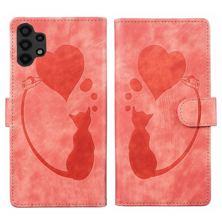 Custodia per telefono in pelle con penna a cuore e gatto in rilievo, For Samsung Galaxy A14 5G, For Samsung Galaxy A13 4G / 5G / A04, For Samsung Galaxy A53 5G, For Samsung Galaxy A33 5G
