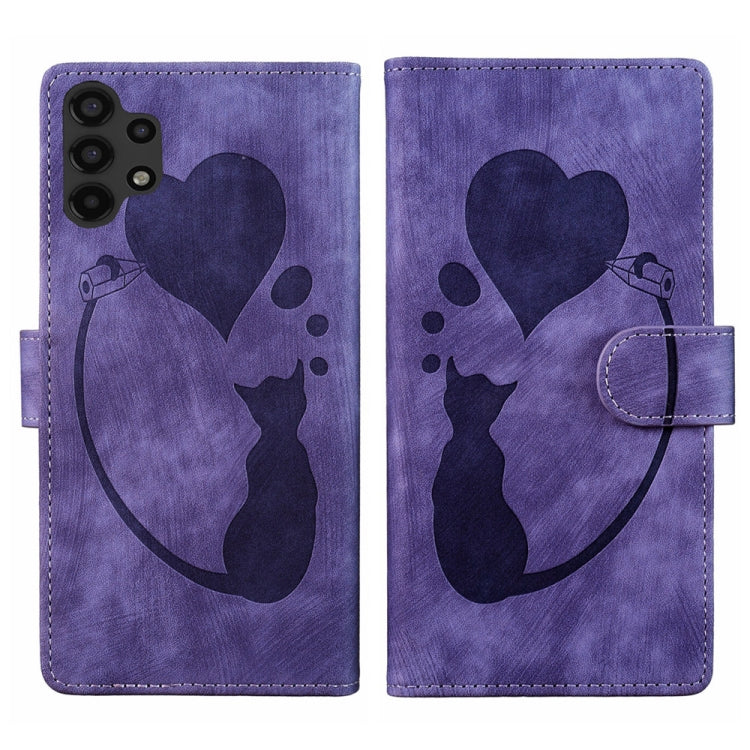 Custodia per telefono in pelle con penna a cuore e gatto in rilievo, For Samsung Galaxy A14 5G, For Samsung Galaxy A13 4G / 5G / A04, For Samsung Galaxy A53 5G, For Samsung Galaxy A33 5G