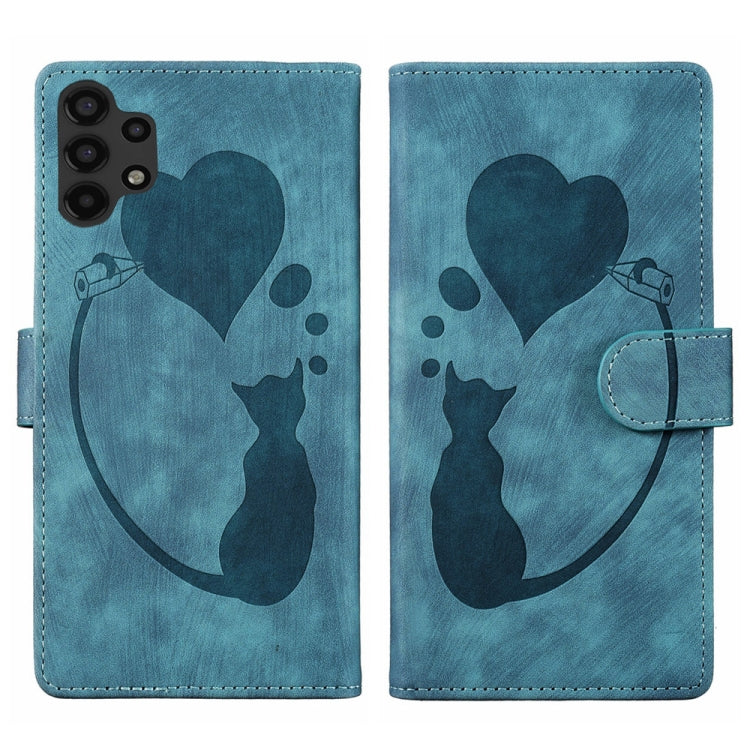 Custodia per telefono in pelle con penna a cuore e gatto in rilievo, For Samsung Galaxy A14 5G, For Samsung Galaxy A13 4G / 5G / A04, For Samsung Galaxy A53 5G, For Samsung Galaxy A33 5G