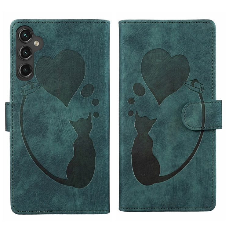 Custodia per telefono in pelle con penna a cuore e gatto in rilievo, For Samsung Galaxy S24+ 5G, For Samsung Galaxy S24 5G, For Samsung Galaxy A05s, For Samsung Galaxy A25 5G