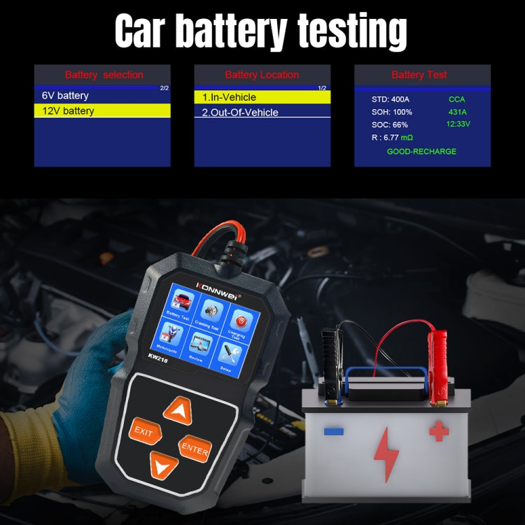 Tester per batteria per auto con schermo a colori KONNWEI KW218 da 2,4 pollici, KW218