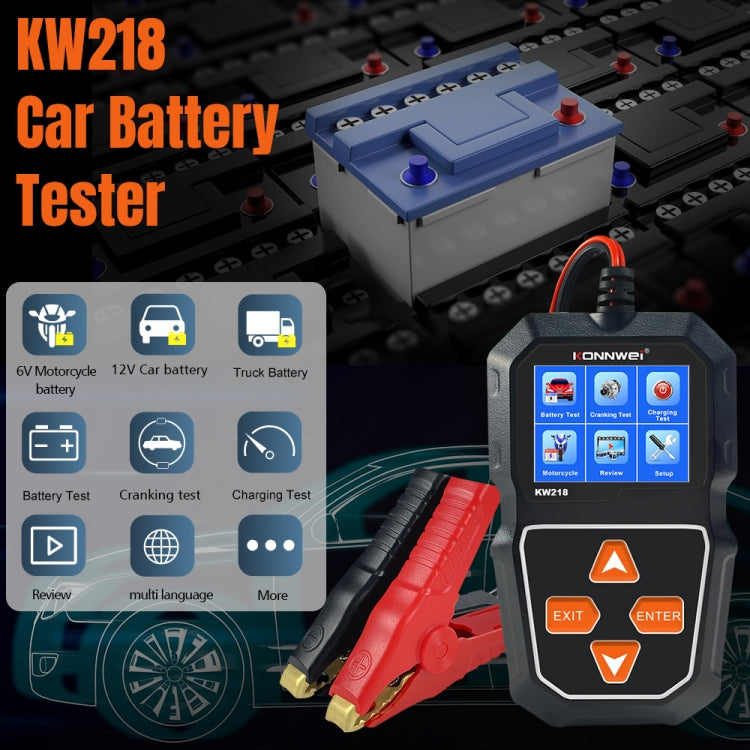 Tester per batteria per auto con schermo a colori KONNWEI KW218 da 2,4 pollici, KW218