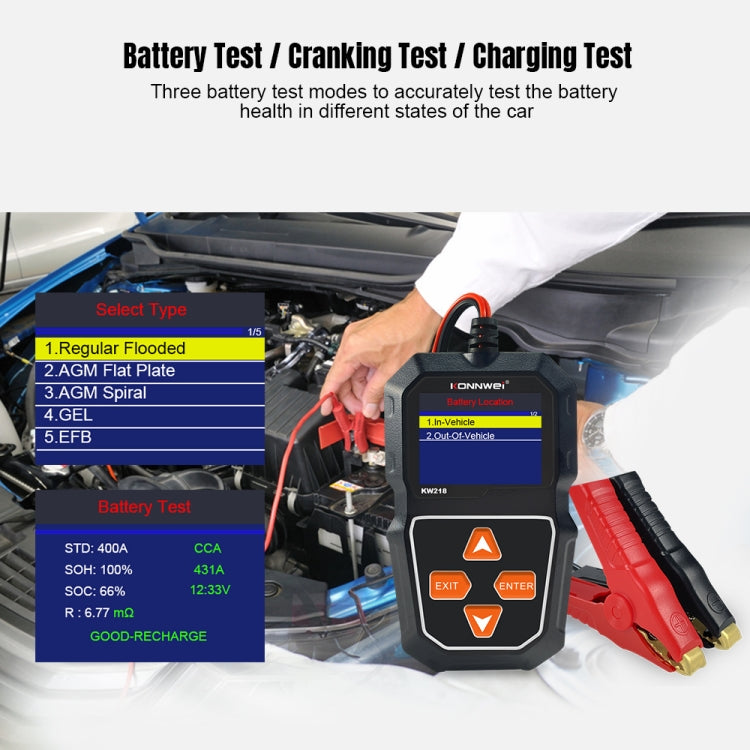 Tester per batteria per auto con schermo a colori KONNWEI KW218 da 2,4 pollici, KW218