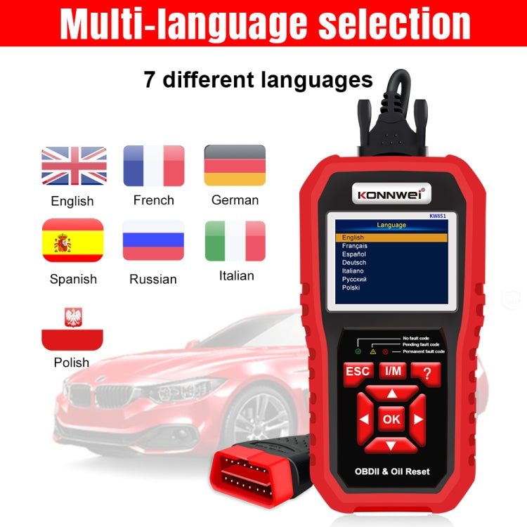 KONNWEI KW851 Ripristino della luce di servizio dell'olio dello strumento diagnostico per scanner OBDll per auto 2 in 1, KW851