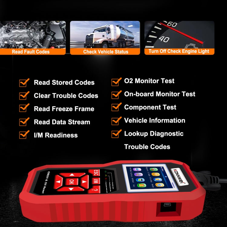 KONNWEI KW851 Ripristino della luce di servizio dell'olio dello strumento diagnostico per scanner OBDll per auto 2 in 1, KW851