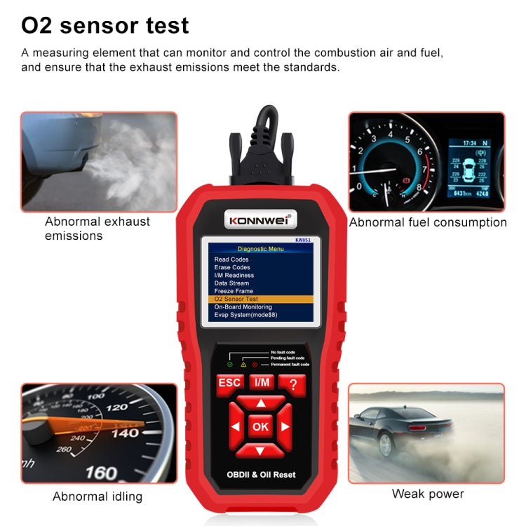 KONNWEI KW851 Ripristino della luce di servizio dell'olio dello strumento diagnostico per scanner OBDll per auto 2 in 1, KW851