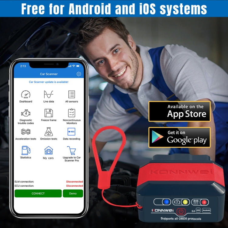 KONNWEI KW905 Bluetooth 5.0 Scanner OBD2 per auto Supporta Android e iOS, KW905