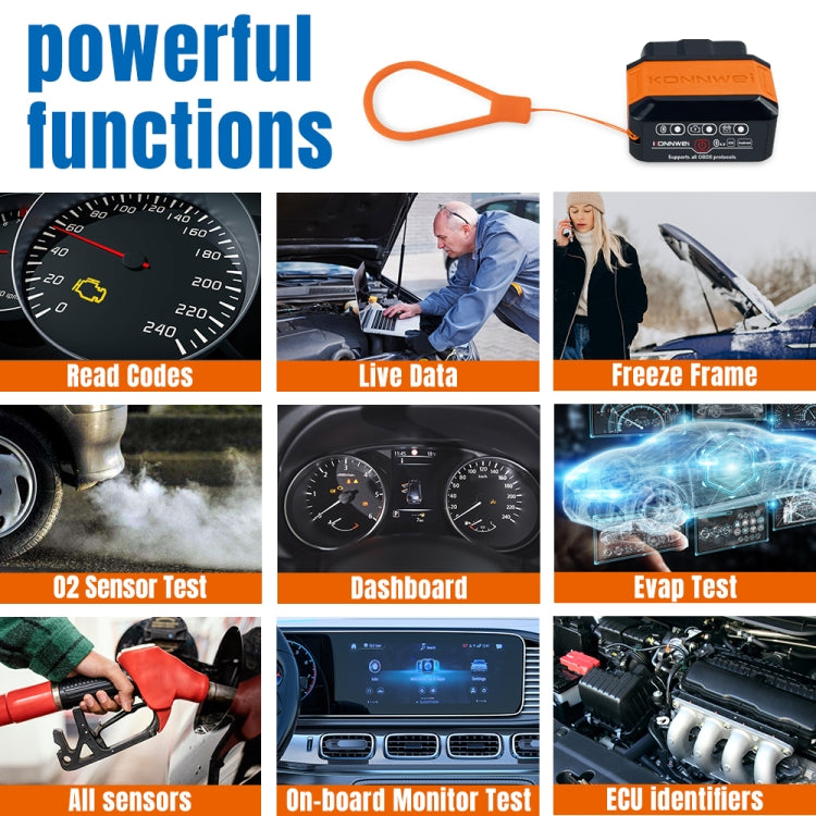 KONNWEI KW906 Bluetooth 5.0 Scanner OBD2 per auto Supporta Android e iOS, KW906