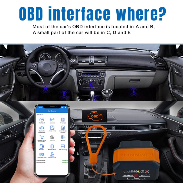 KONNWEI KW906 Bluetooth 5.0 Scanner OBD2 per auto Supporta Android e iOS, KW906