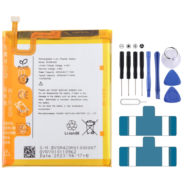 Sostituzione della batteria, For VSMART BVSM-420 4450mAh, For VSMART BVSM-330 3520mAh, For VSMART BVSM-620 4000mAh, For VSMART BVSM-340 3500mAh, For Vsmart joy 3 plus BVSM-430 5000mAh, For VSMART BVSM-220 2550mAh, For VSMART BVSM-230 BVSM230 3000mAh