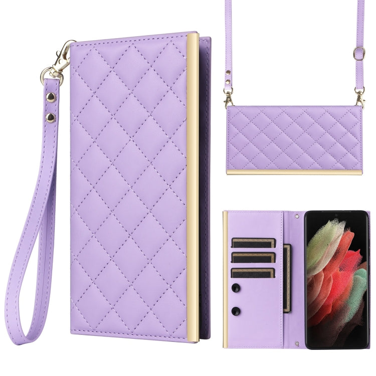Custodia per telefono in pelle con ventosa rombica a tracolla, For Samsung Galaxy S21+ 5G, For Samsung Galaxy S21 Ultra 5G, For Samsung Galaxy S20 Ultra, For Samsung Galaxy S20