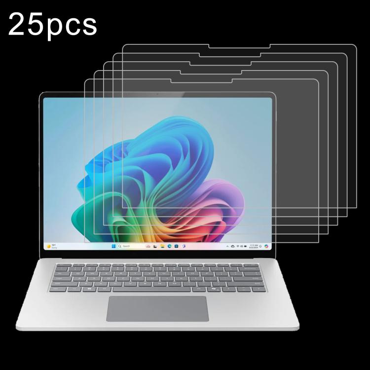 Pellicola in vetro temperato antideflagrante da 25 pezzi 9H 0,3 mm, For Microsoft Surface Laptop 7 13.8, For Microsoft Surface Laptop 7 15 inch, For Microsoft Surface Laptop 6 15, For Microsoft Surface Laptop 6 13.5