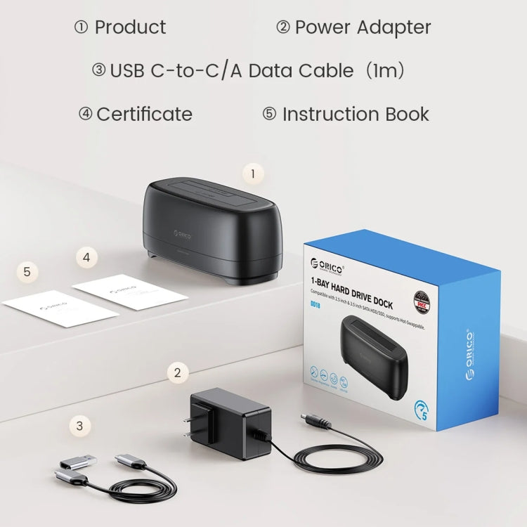 Docking station per unità SATA da 2,5 e 3,5 pollici a vano singolo ORICO DD18C3, AU Plug, EU Plug, UK Plug, US Plug