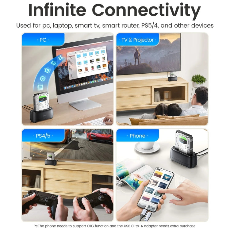 Docking station per unità SATA da 2,5 e 3,5 pollici a vano singolo ORICO DD18C3, AU Plug, EU Plug, UK Plug, US Plug