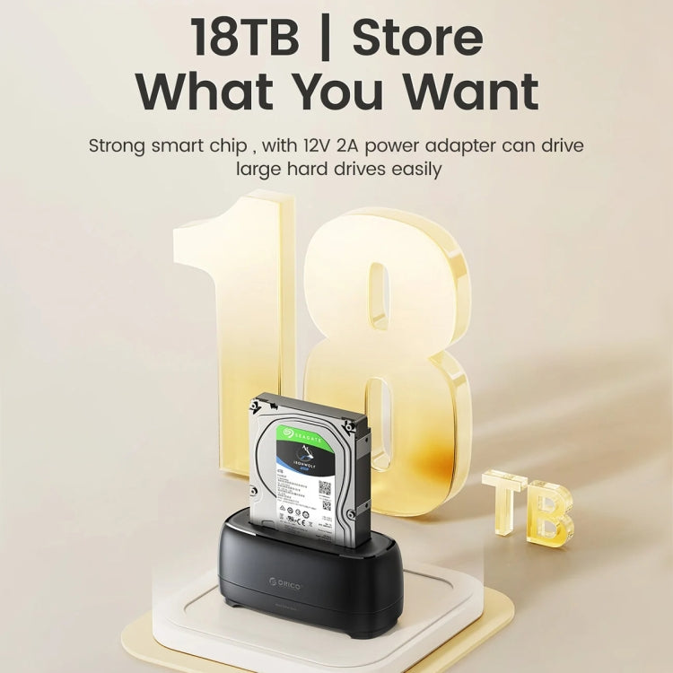 Docking station per unità SATA da 2,5 e 3,5 pollici a vano singolo ORICO DD18C3, AU Plug, EU Plug, UK Plug, US Plug