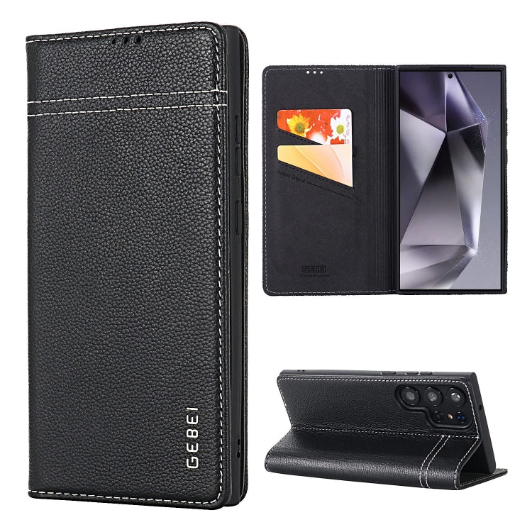 Custodia per telefono in pelle con chiusura orizzontale a grana fine GEBEI, For Galaxy S24 Ultra 5G, For Galaxy S24+ 5G, For Galaxy S24 5G