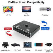 Switcher HDMI bidirezionale OZ 4K 60Hz 2 in 1 uscita, 4K 60Hz