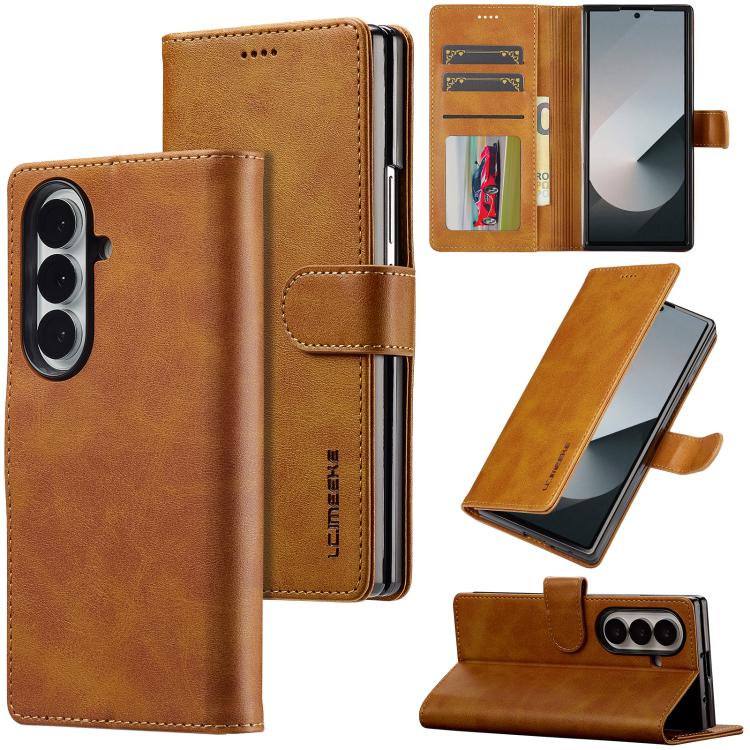 Custodia per telefono in pelle texture vitello LC.IMEEKE, For Samsung Galaxy Z Fold7 5G, For Samsung Galaxy Z Flip7 5G, For Samsung Galaxy Z Fold6 5G