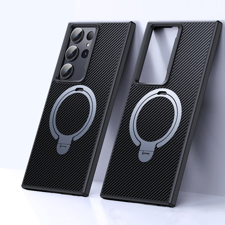 Custodia per telefono in fibra di carbonio con supporto MagSafe a doppio anello, For Samsung Galaxy S26+ 5G, For Samsung Galaxy S26 Ultra 5G, For Samsung Galaxy S26 5G, For Samsung Galaxy S25 5G, For Samsung Galaxy S25+ 5G, For Samsung Galaxy S25 Ultra...