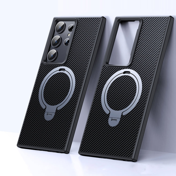 Custodia per telefono in fibra di carbonio con supporto MagSafe a doppio anello, For Samsung Galaxy S26+ 5G, For Samsung Galaxy S26 Ultra 5G, For Samsung Galaxy S26 5G, For Samsung Galaxy S25 5G, For Samsung Galaxy S25+ 5G, For Samsung Galaxy S25 Ultra...