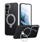 Custodia per telefono in fibra di carbonio con supporto MagSafe a doppio anello, For Samsung Galaxy S26+ 5G, For Samsung Galaxy S26 Ultra 5G, For Samsung Galaxy S26 5G, For Samsung Galaxy S25 5G, For Samsung Galaxy S25+ 5G, For Samsung Galaxy S25 Ultra...