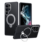 Custodia per telefono in fibra di carbonio con supporto MagSafe a doppio anello, For Samsung Galaxy S26+ 5G, For Samsung Galaxy S26 Ultra 5G, For Samsung Galaxy S26 5G, For Samsung Galaxy S25 5G, For Samsung Galaxy S25+ 5G, For Samsung Galaxy S25 Ultra...