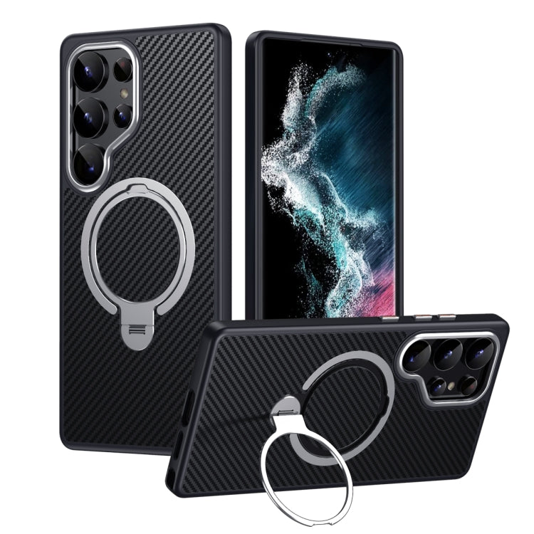 Custodia per telefono in fibra di carbonio con supporto MagSafe a doppio anello, For Samsung Galaxy S26+ 5G, For Samsung Galaxy S26 Ultra 5G, For Samsung Galaxy S26 5G, For Samsung Galaxy S25 5G, For Samsung Galaxy S25+ 5G, For Samsung Galaxy S25 Ultra...