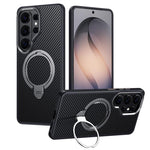 Custodia per telefono in fibra di carbonio con supporto MagSafe a doppio anello, For Samsung Galaxy S26+ 5G, For Samsung Galaxy S26 Ultra 5G, For Samsung Galaxy S26 5G, For Samsung Galaxy S25 5G, For Samsung Galaxy S25+ 5G, For Samsung Galaxy S25 Ultra...