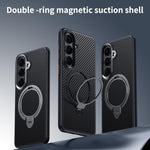 Custodia per telefono in fibra di carbonio con supporto MagSafe a doppio anello, For Samsung Galaxy S26+ 5G, For Samsung Galaxy S26 Ultra 5G, For Samsung Galaxy S26 5G, For Samsung Galaxy S25 5G, For Samsung Galaxy S25+ 5G, For Samsung Galaxy S25 Ultra...