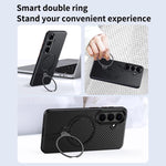 Custodia per telefono in fibra di carbonio con supporto MagSafe a doppio anello, For Samsung Galaxy S26+ 5G, For Samsung Galaxy S26 Ultra 5G, For Samsung Galaxy S26 5G, For Samsung Galaxy S25 5G, For Samsung Galaxy S25+ 5G, For Samsung Galaxy S25 Ultra...
