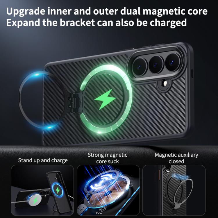 Custodia per telefono in fibra di carbonio con supporto MagSafe a doppio anello, For Samsung Galaxy S26+ 5G, For Samsung Galaxy S26 Ultra 5G, For Samsung Galaxy S26 5G, For Samsung Galaxy S25 5G, For Samsung Galaxy S25+ 5G, For Samsung Galaxy S25 Ultra...