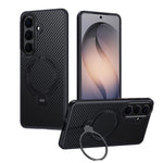 Custodia per telefono in fibra di carbonio con supporto MagSafe a doppio anello, For Samsung Galaxy S26+ 5G, For Samsung Galaxy S26 Ultra 5G, For Samsung Galaxy S26 5G, For Samsung Galaxy S25 5G, For Samsung Galaxy S25+ 5G, For Samsung Galaxy S25 Ultra...