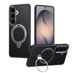 Custodia per telefono in fibra di carbonio con supporto MagSafe a doppio anello, For Samsung Galaxy S26+ 5G, For Samsung Galaxy S26 Ultra 5G, For Samsung Galaxy S26 5G, For Samsung Galaxy S25 5G, For Samsung Galaxy S25+ 5G, For Samsung Galaxy S25 Ultra...
