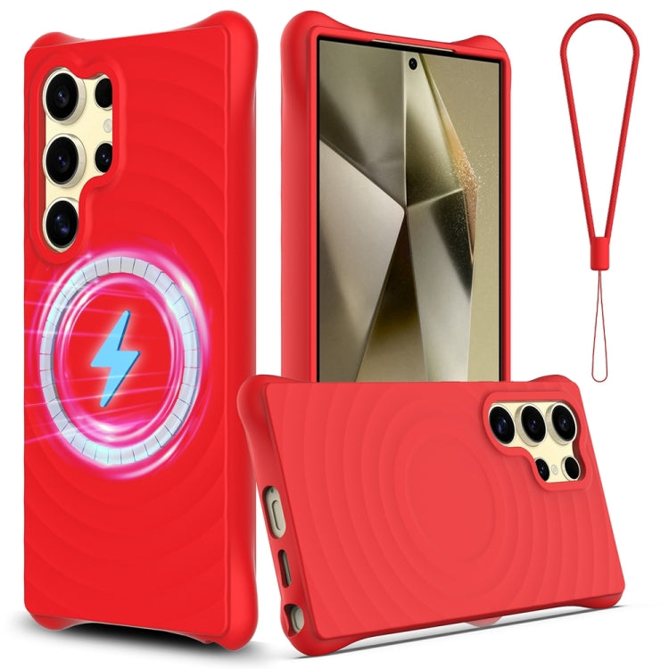 Custodia per telefono in silicone liquido magnetico MagSafe Wave Texture, For Samsung Galaxy S25+ 5G, For Samsung Galaxy S25 Ultra 5G, For Samsung Galaxy S24 FE 5G, For Samsung Galaxy S24 Ultra 5G