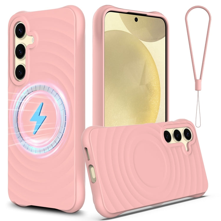 Custodia per telefono in silicone liquido magnetico MagSafe Wave Texture, For Samsung Galaxy S25+ 5G, For Samsung Galaxy S25 Ultra 5G, For Samsung Galaxy S24 FE 5G, For Samsung Galaxy S24 Ultra 5G
