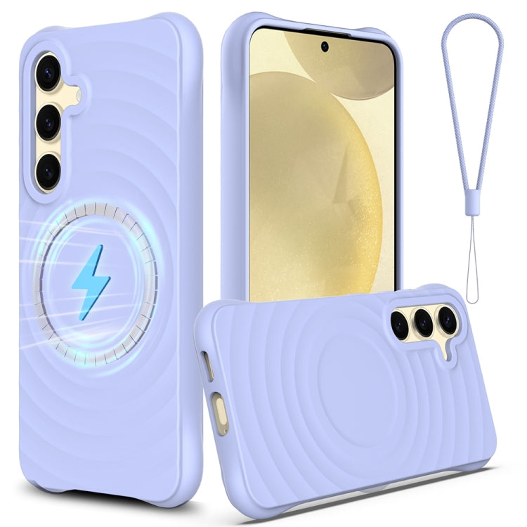 Custodia per telefono in silicone liquido magnetico MagSafe Wave Texture, For Samsung Galaxy S25+ 5G, For Samsung Galaxy S25 Ultra 5G, For Samsung Galaxy S24 FE 5G, For Samsung Galaxy S24 Ultra 5G