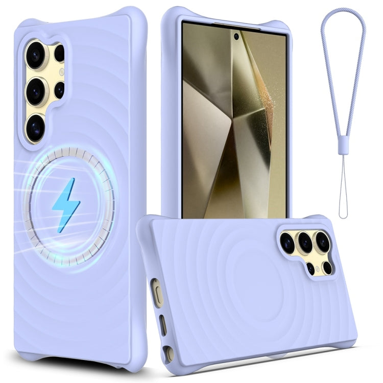 Custodia per telefono in silicone liquido magnetico MagSafe Wave Texture, For Samsung Galaxy S25+ 5G, For Samsung Galaxy S25 Ultra 5G, For Samsung Galaxy S24 FE 5G, For Samsung Galaxy S24 Ultra 5G