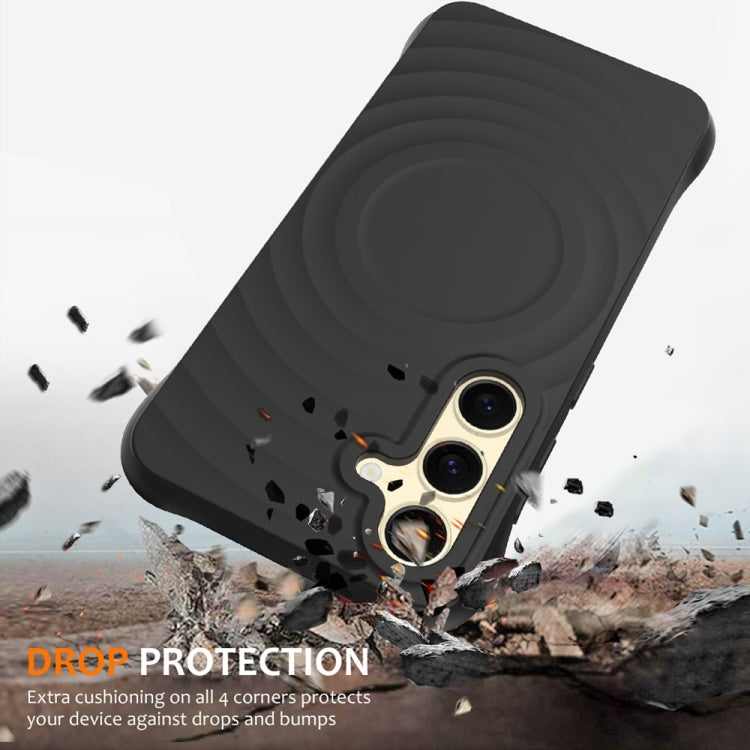 Custodia per telefono in silicone liquido magnetico MagSafe Wave Texture, For Samsung Galaxy S25+ 5G, For Samsung Galaxy S25 Ultra 5G, For Samsung Galaxy S24 FE 5G, For Samsung Galaxy S24 Ultra 5G