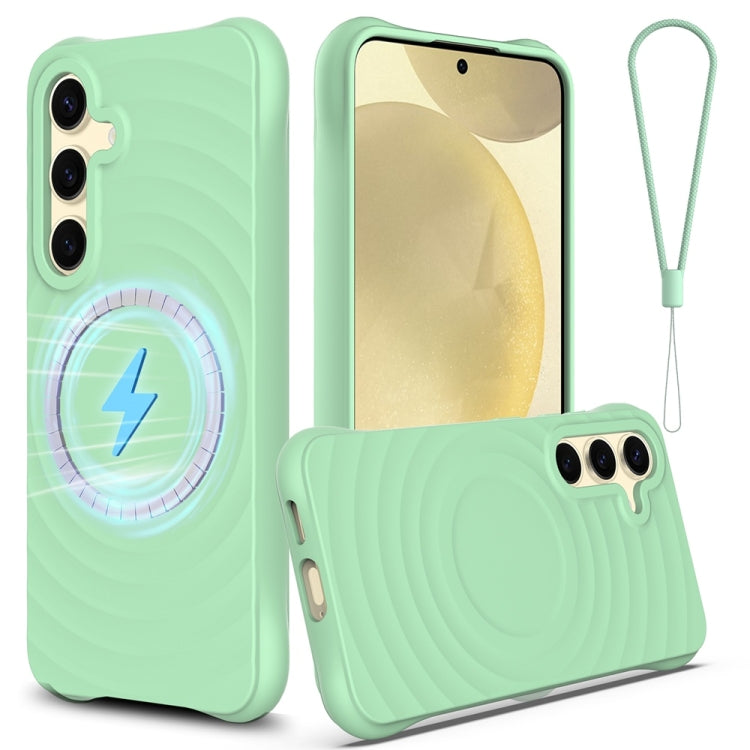 Custodia per telefono in silicone liquido magnetico MagSafe Wave Texture, For Samsung Galaxy S25+ 5G, For Samsung Galaxy S25 Ultra 5G, For Samsung Galaxy S24 FE 5G, For Samsung Galaxy S24 Ultra 5G