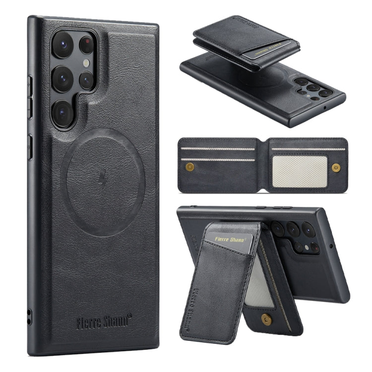 Custodia per telefono con porta carte magnetica in pelle di mucca Fierre Shann Oil Wax, For Samsung Galaxy S24+ 5G, For Samsung Galaxy S23 FE 5G, For Samsung Galaxy S23 Ultra 5G, For Samsung Galaxy S22 Ultra 5G