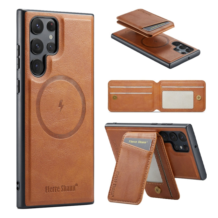 Custodia per telefono con porta carte magnetica in pelle di mucca Fierre Shann Oil Wax, For Samsung Galaxy S24+ 5G, For Samsung Galaxy S23 FE 5G, For Samsung Galaxy S23 Ultra 5G, For Samsung Galaxy S22 Ultra 5G