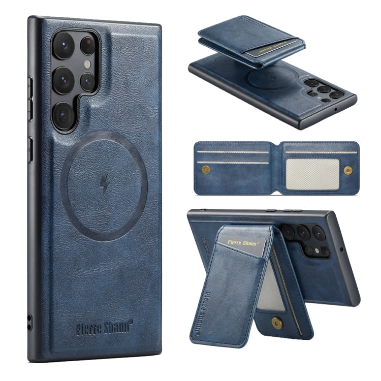 Custodia per telefono con porta carte magnetica in pelle di mucca Fierre Shann Oil Wax, For Samsung Galaxy S24+ 5G, For Samsung Galaxy S23 FE 5G, For Samsung Galaxy S23 Ultra 5G, For Samsung Galaxy S22 Ultra 5G