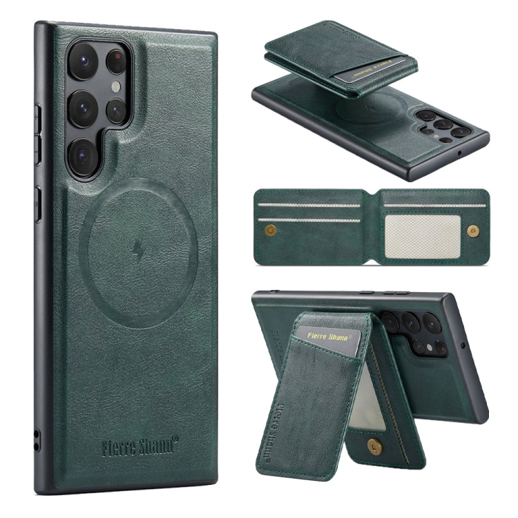 Custodia per telefono con porta carte magnetica in pelle di mucca Fierre Shann Oil Wax, For Samsung Galaxy S24+ 5G, For Samsung Galaxy S23 FE 5G, For Samsung Galaxy S23 Ultra 5G, For Samsung Galaxy S22 Ultra 5G