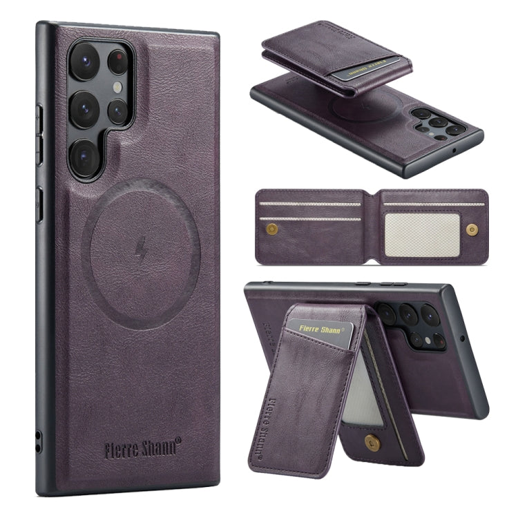Custodia per telefono con porta carte magnetica in pelle di mucca Fierre Shann Oil Wax, For Samsung Galaxy S24+ 5G, For Samsung Galaxy S23 FE 5G, For Samsung Galaxy S23 Ultra 5G, For Samsung Galaxy S22 Ultra 5G