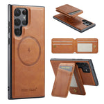 Custodia per telefono con porta carte magnetica in pelle di mucca Fierre Shann Oil Wax, For Samsung Galaxy S24+ 5G, For Samsung Galaxy S23 FE 5G, For Samsung Galaxy S23 Ultra 5G, For Samsung Galaxy S22 Ultra 5G