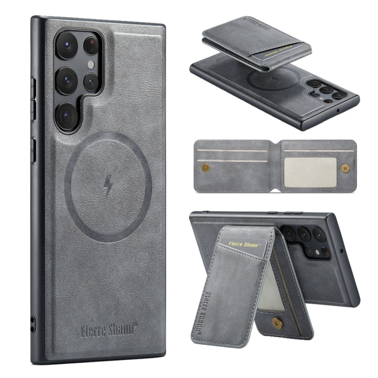 Custodia per telefono con porta carte magnetica in pelle di mucca Fierre Shann Oil Wax, For Samsung Galaxy S24+ 5G, For Samsung Galaxy S23 FE 5G, For Samsung Galaxy S23 Ultra 5G, For Samsung Galaxy S22 Ultra 5G