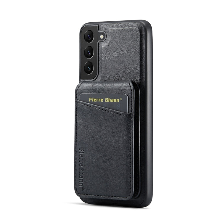 Custodia per telefono con porta carte magnetica in pelle di mucca Fierre Shann Oil Wax, For Samsung Galaxy S22+ 5G, For Samsung Galaxy S22 5G