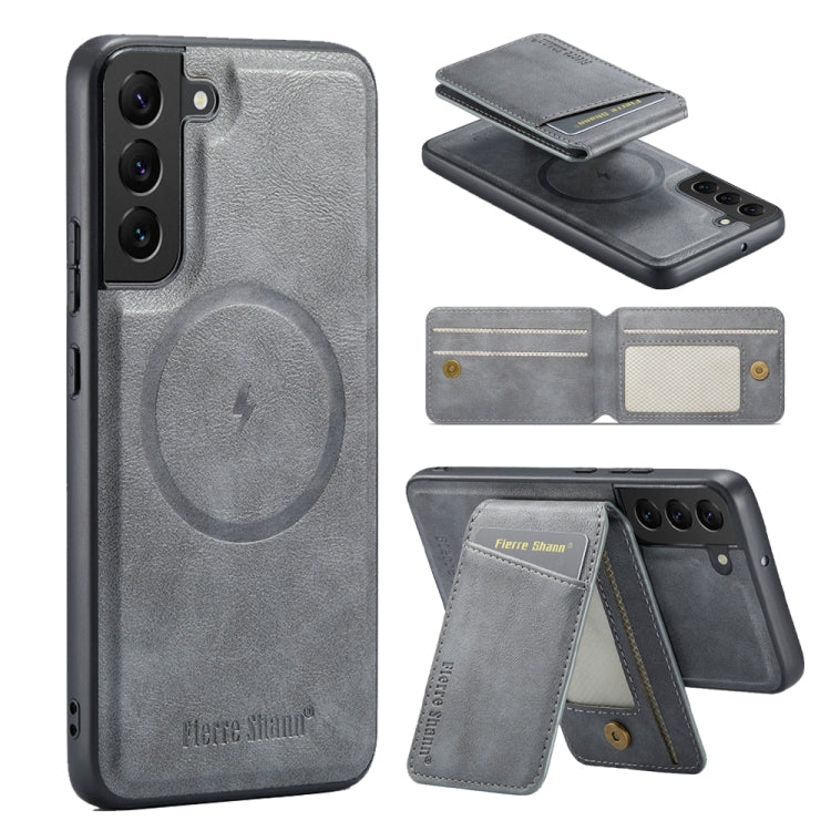 Custodia per telefono con porta carte magnetica in pelle di mucca Fierre Shann Oil Wax, For Samsung Galaxy S22+ 5G, For Samsung Galaxy S22 5G